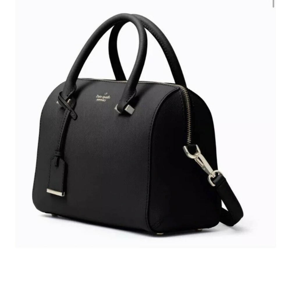 Kate Spade Black Leather Purse with Gold Zipper, Adjustable Crossbody